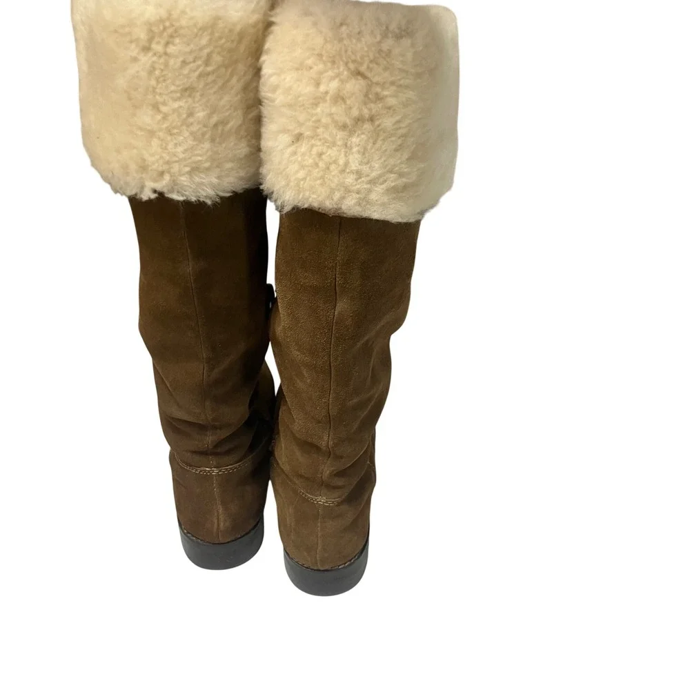 Sofft Barbourne Brown Suede Faux Fur Trim Tall Winter Boots Lace Up Womens 7.5